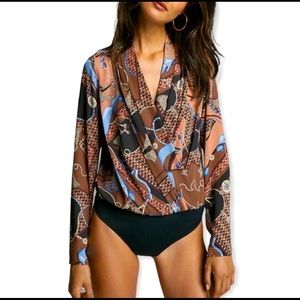 Aritzia Babaton Ambrose Longsleeve Baroque Print Blouse Bodysuit